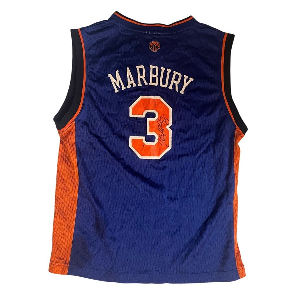 Signed Stephon Marbury #3 Knicks Reebok Youth L Jersey Vintage NBA Blue Auto